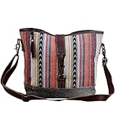 Myra Bag Multicolored Shoulder Bag Upcycled Cotton & Cowhide Leather S-2857