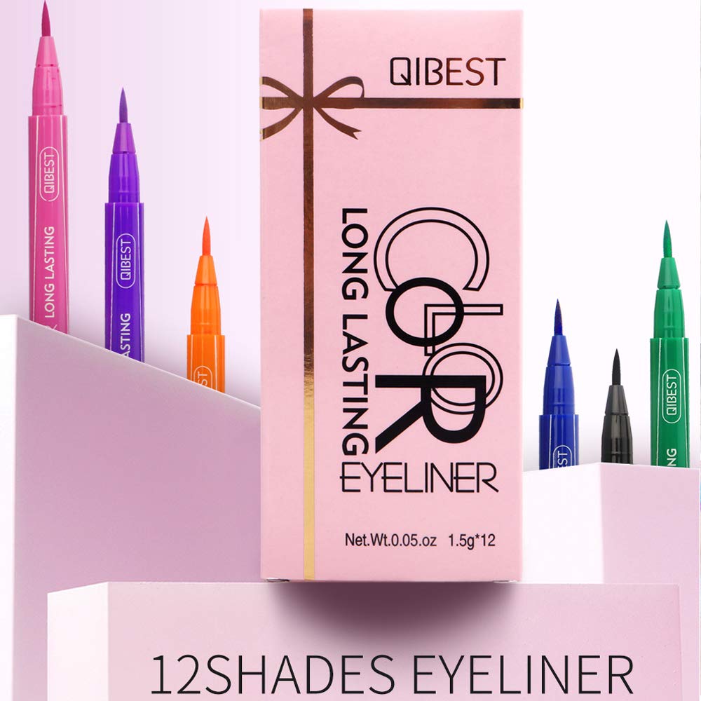QIBEST Matte Liquid Eyeliner 12 Colors Waterproof High Pigmented Colorful Brighten Pigments Smudgeproof Long Lasting Liquid Eye Liner Pen Set (Gift Set)