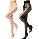 Aaronano Open Crotch Shiny Pantyhose for Women Snag Resistant Sheer Shimmer Tights Pack of 2