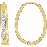 10kt Yellow Gold Womens Princess-Cut Cubic Zirconia Oval Huggie Hoop Earrings