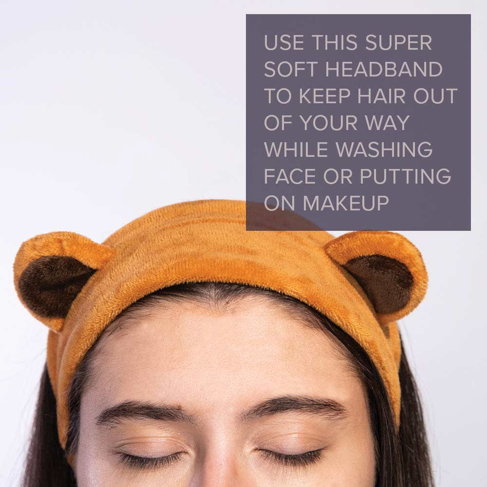 I DEW CARE Brown Bear Face Wash Headband | Soft Velvet Spa Headband for Washing Face, Makeup, Shower, Bath | Korean Skincare : Beauty