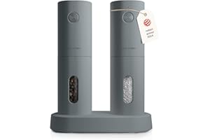 LARS NYSØM Electric Salt and Pepper Grinder Set I Automatic Salt and Pepper Mills with Adjustable Ceramic Grinder I USB Rechargeable Electric Spice Grinder Set (Matt Grey)