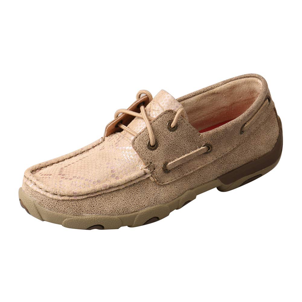 Twisted X Women's Boat Shoe Driving Moc, Moc Toe, Dusty Tan & Snake Print, 6.5 M Image