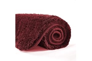 Suchtale Bathroom Rug Non Slip Bath Mat for Bathroom (16 x 24, Red) Water Absorbent Soft Microfiber Shaggy Bathroom Mat Machine Washable Bath Rug for Bathroom Thick Plush Rugs for Shower