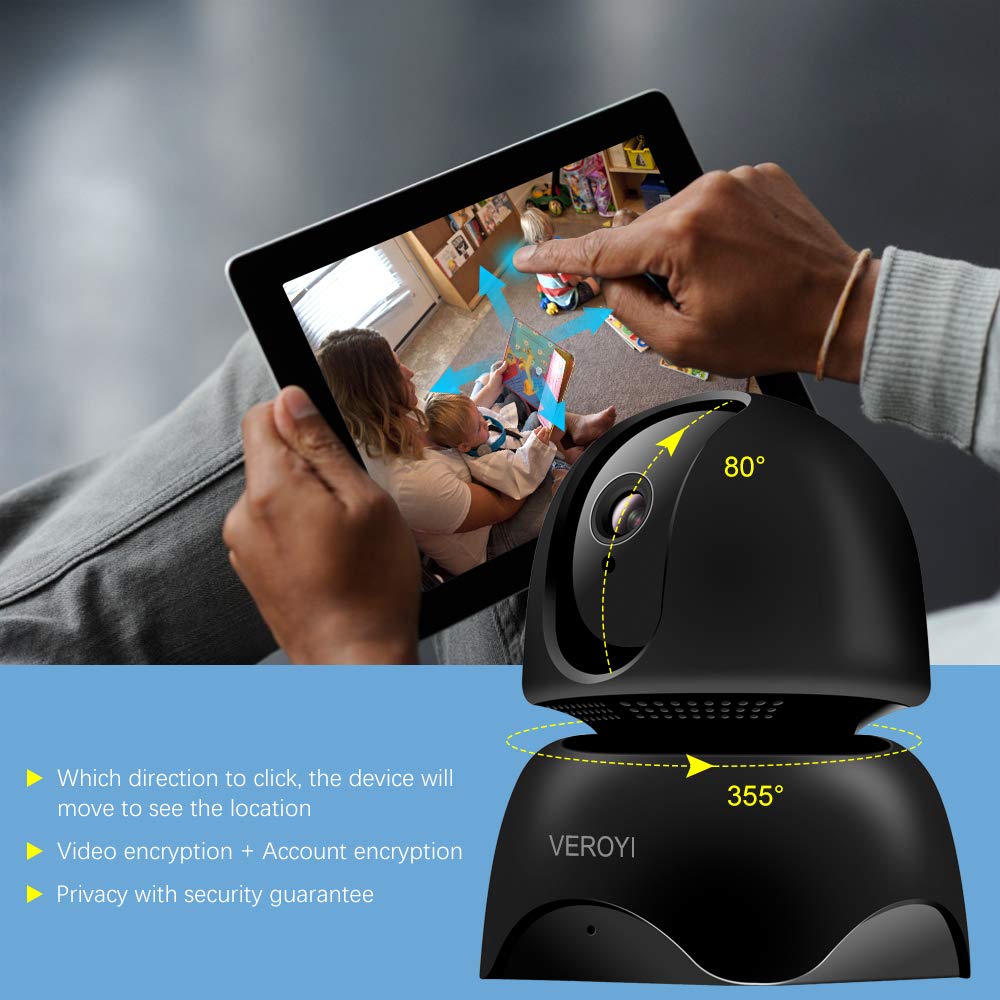 Veroyi Home Security Camera WiFi, 1080P Full HD Wireless IP Panoramic Surveillance Camera with Two-Way Audio,Motion Detection Night Vision for Baby Elder Pet Monitor