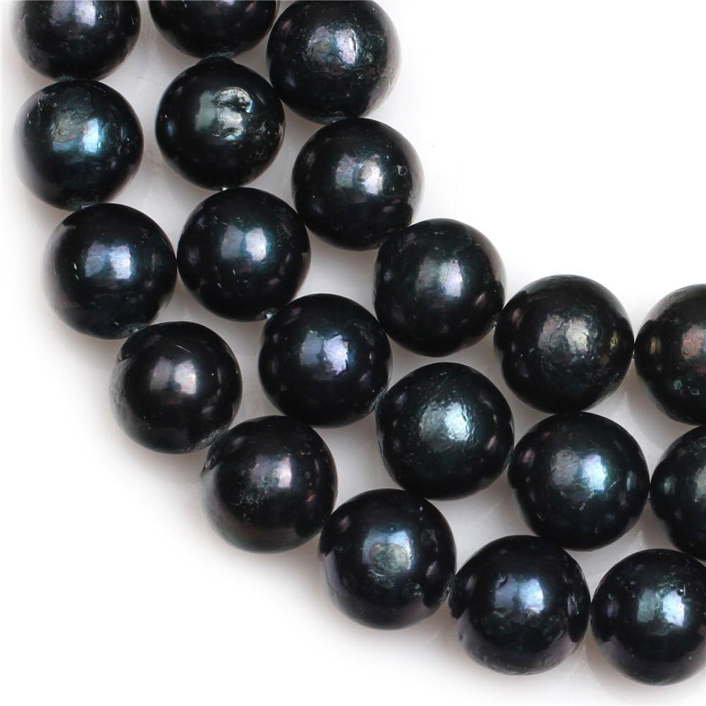 GEM-Inside Real Genuine Black Edison Nucleated Pearl Baroque Round Cultured Freshwater Pearl Beads for Jerwelry Bracelets Necklace Crafts Making Pearls Strands Full 15inch - Image 4