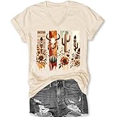 Cowgirl Shirts for Women Vintage Western Rodeo Graphic Tee Short Sleeve Tops Western Cow Skul Tee