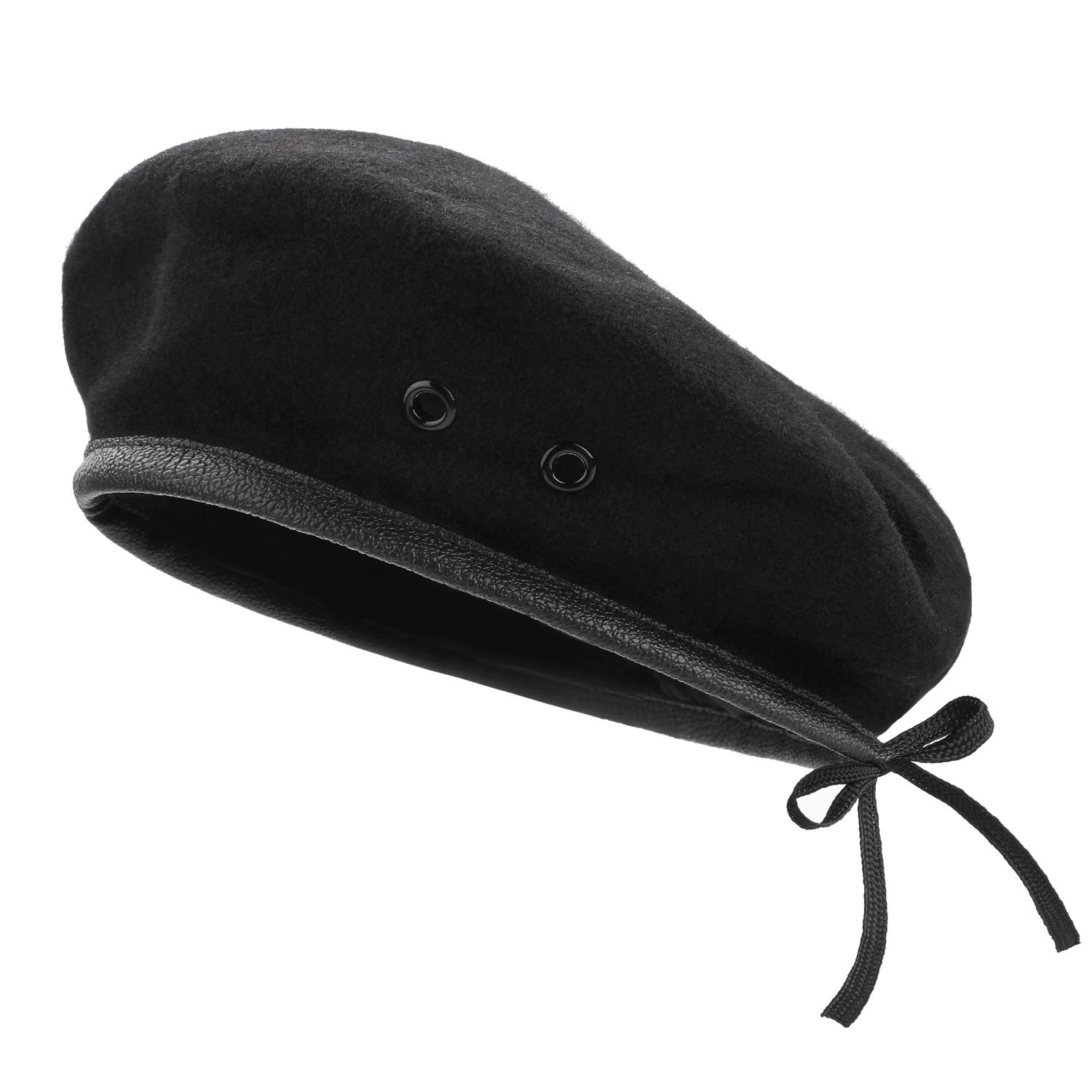 AYPOW Wool Berets, Mens Ladies Military Army Style Berets with Leather Trim - Adjustable, One Size Fits Most Black