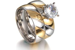 SEniutarm Engagement Love Rings Wedding Bands 1 Pair Cubic Zirconia Stainless Steel Matching Couple Ring Jewelry Wedding Gift for Women/Girl Finger Rings DIY Jewelry Gifts