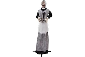 Haunted Hill Farm Life-Size Halloween Animatronic, Scary Talking Zombie Maid Holding Tray with Touch Activated Lights and Sound, Battery Operated Indoor or Covered Outdoor Halloween Decorations