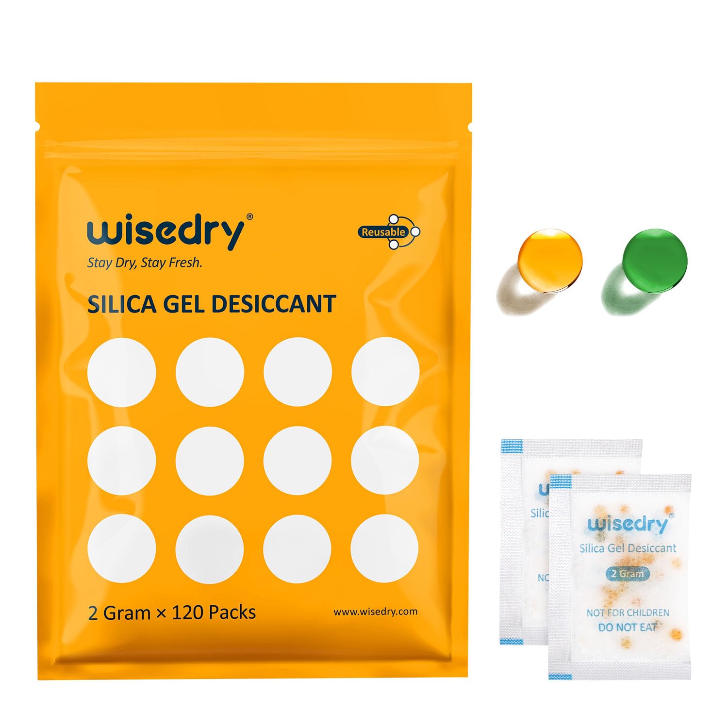 wisedry Small Silica Gel Sachets Desiccant Packs 2 Gram [120 Packs] for Food Storage Moisture Absorbers Bags for Food Medication Jewelry Tools Storage Food Grade