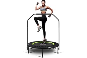 Gielmiy Foldable Fitness Trampoline，Mini Rebounder with Handle，Jumping Cardio Trainer Workout for Adults Indoor/Garden （Workout Max 300lbs）