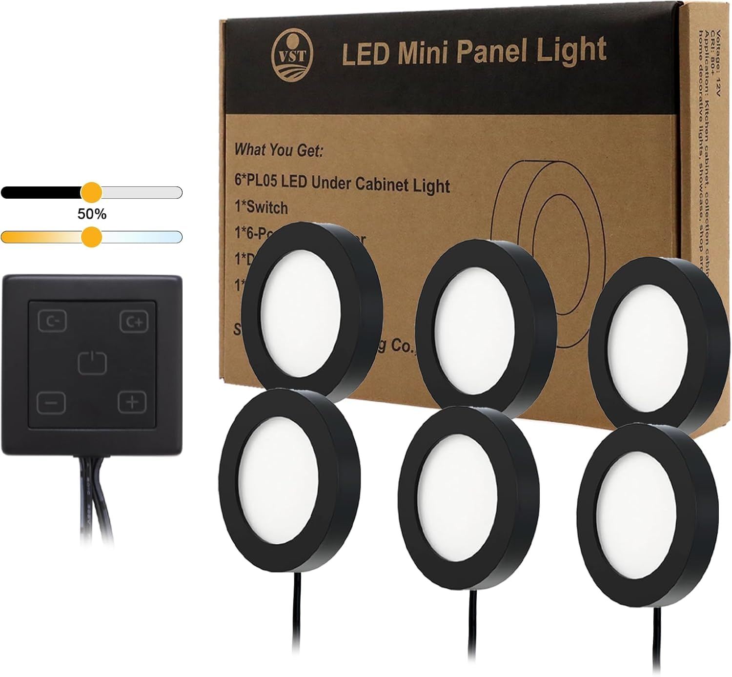 Photo 1 of VST Under Cabinet Lights CCT 3000K-6000K, Puck Lights Color Temperature and Brightness Adjustable with Touch Switch and ETL Listed Led Driver, Plug in Led Light for Kitchen Under Cabinet Wardrobe