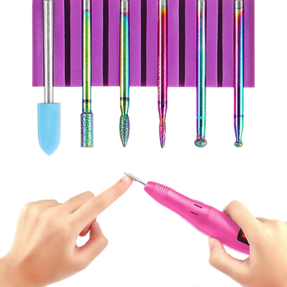 Broca Uñas,Homeet Broca para Manicura Torno para Uñas 7Pcs Juego Herramientas para Manicura Acero al Tungsteno Fresas Torno Taladro de Uñas Pulidor de Uñas
