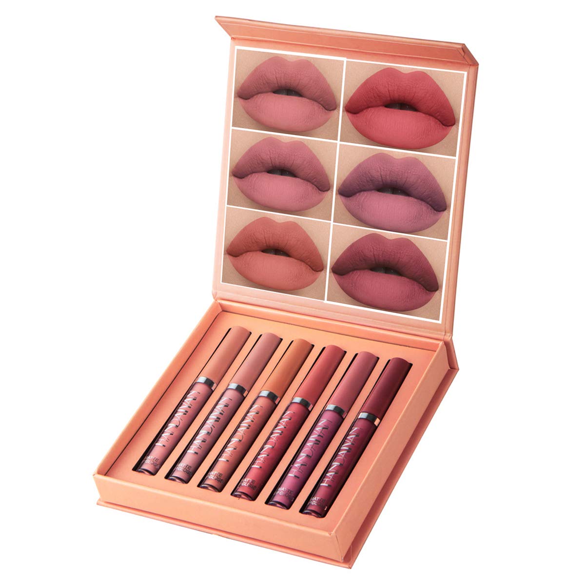 GL-Turelifes 6 Pcs Matte Lipsticks kit, Velvety Liquid Lipstick set Waterproof Long Lasting Lip Gloss Smoothing Non-stick Cup Sexy Colors Lip Glaze with Gift Box (Set 2)