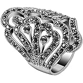 Yfnfxl Women's Black Rings Vintage Rings Statement Rings for Women Band Marcasite Crystal Rings for Women