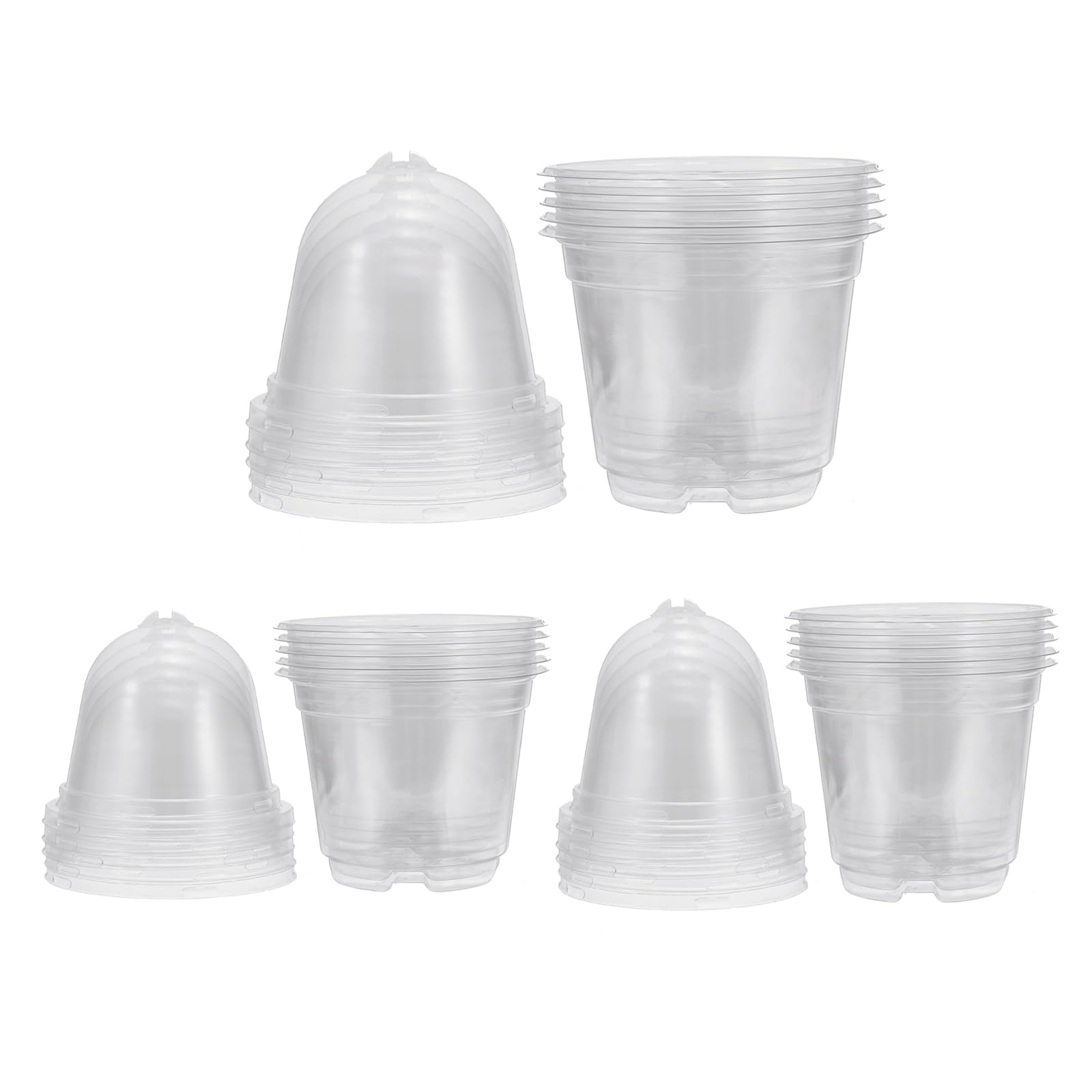 PATIKIL Nursery Pots with Humidity Dome, 15 Sets 3.5/4/5 Inch Plastic Gardening Pot Planting Container Cups Plant Starting Pots with Drainage Holes, Transparent