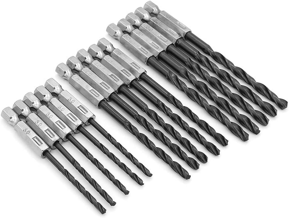 DingGreat Twist Drill Bit Set, 15Pcs Nitrided Black Twist Drills 1/4 Hex Shank 3Mm 4Mm 5Mm Twist Drill Woodworking DIY Tools