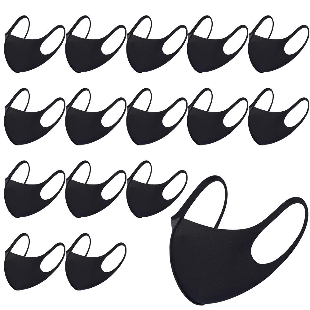 NUÜR 16pcs Fabric Breathable Face Mask, with Ear Loops, Reusable, Soft, Washable, Durable for Everyday Public Use, Black