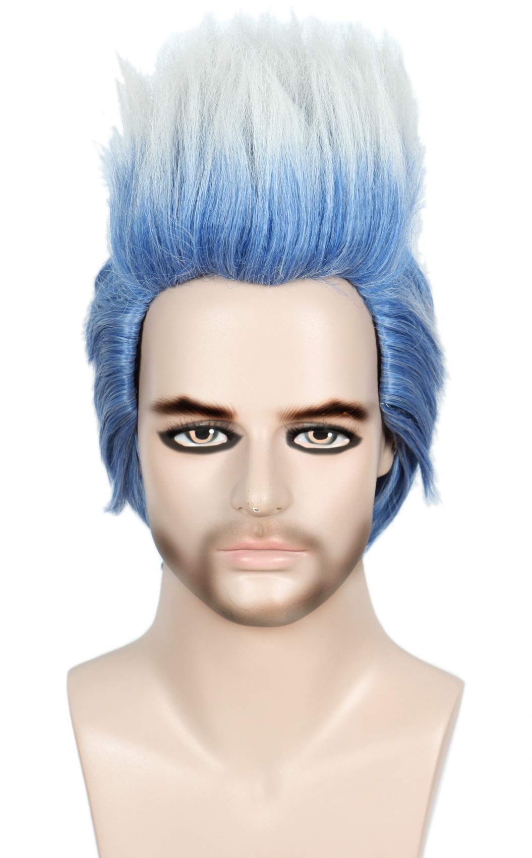 Linfairy Anime Short Layered Cosplay Wig Halloween Costume Blue Sliver Hair Party Wigs for Men