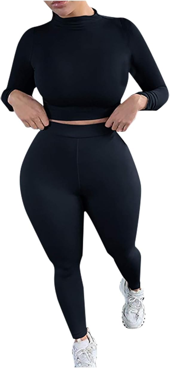 Amazon 女性のワークアウト衣装2ピースシームレスハイウエストヨガレギンス 長袖クロップトップジム服セット ポロシャツ 通販