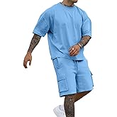 Opomelo Mens Short Sets 2 Piece Outfits - Casual Summer Short Sleeve Sweatsuits Sets for Men with Cargo Pocket