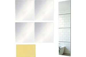4-Pack Self-Adhesive Wall Mirrors, 20x30 cm (7.87x11.81 inches), Acrylic Mirror Tiles for Easy Installation, No Drilling, Ide