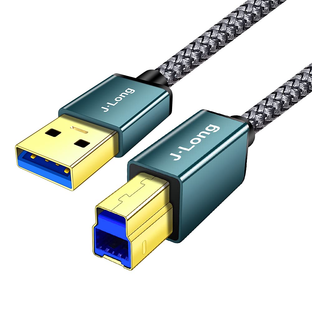 J·LONG USB 3.0 A Male to B Male Cable 2M, Superspeed Braided USB 3.0 Type A to B Cable Compatible with Printers,Docking Station,External Hard Drivers,Scanner, Hub and More Devices (2m)