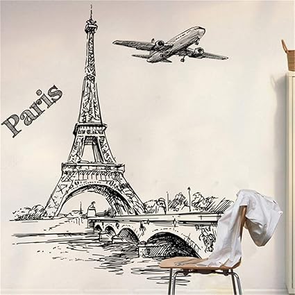 Torre de París romántica Aviones Pegatinas de Pared calcomanías Sala de
