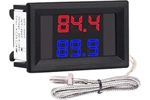 Industrial Temperature Monitoring Meter, PEMENOL High and Low Temperature Dual Digital LED Display Thermocouple Thermometer with 0.5M K-Type Thermocouple Sensor Probe M6 for Water Heater