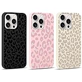 RUMDEY 3 Pack Cute Cheetah Print Leopard Phone Case for iPhone 16 Pro 6.3", Aesthetic Girly Matte Funda Anti-Scratch Soft Slim Flexible Protective Shockproof Liquid Silicone Cover for Women Girls