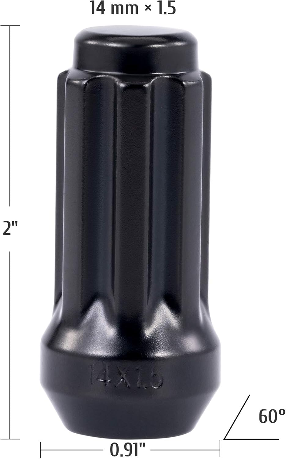 24-Piece M14x1.5 Lug Nuts Black with Spline Tuner, XL 2 inches Length Conical Aftermarket Wheel Nut, Compatible with Chevy GMC Ford Cadillac Lincoln SAAB Saturn Silverado 1500 Savana: Automotive