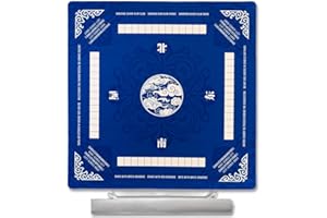 TANSOREX Mahjong Mat for Table with Printed American Rules & Carry Bag, 32.4x32.4 Inch Non-Slip Silent Tabletop Gaming Mat for American Mahjong & Tile Games (Blue)