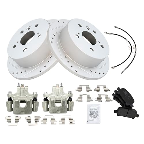 TRQ Rear Brake Pad & Rotor Kit Slotted X Drilled Performance Semi-Metallic Compatible with 2006-2007 Toyota Avalon 2006-2008 Solara