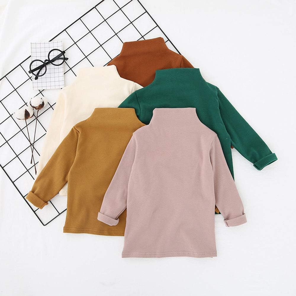 MODNTOGA Kids Baby Girls Basic Solid Color Turtleneck T-Shirt Tops Long Sleeve Clothes: Clothing