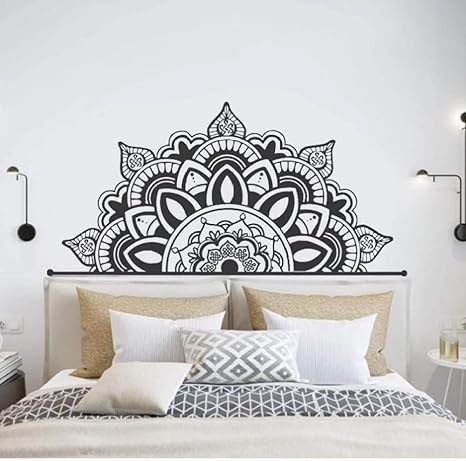 Amazon Cwinan ボヘミアンスタイルマンダラヘッドボードウォールステッカーハーフダチュラ家の装飾デカール寝室の装飾ヨガスタジオdiy壁画116x57cm ウォールステッカー オンライン通販
