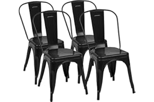 Sweetcrispy Metal Dining Chairs Set of 4, 18 Inch Stackable Restaurant Classic Trattoria Metal Chairs, Modern Bar Chairs for Dining Room Patio Outdoor 300LBS Weight Capacity, Black