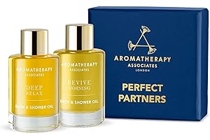 Aromatherapy Associates Perfect Partners Gift Set. 2 Premium Bath and Shower Oils (0.3 fl oz each) in Decorative Gift Box. Includes Deep Relax and Revive Morning Blends