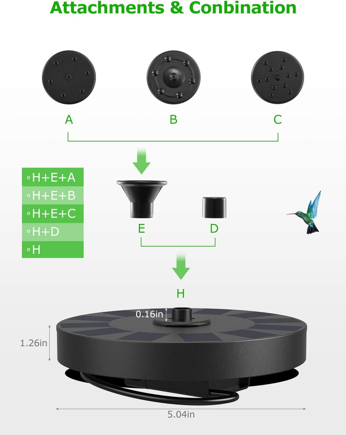 OKMEE OKSF-03 Bird Bath Fountain, Solar Power Pump with 5 Nozzle, Black : Garden & Outdoor