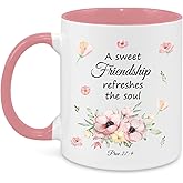 Christian Gifts for Women Friendship Mug 11Oz, Friend Christmas Gift, Cute Mug for Women with Bible Verse:A Sweet Friendship Refreshes the Soul Coffee Cup, Galentines Day, Birthday Giftsfor Friends