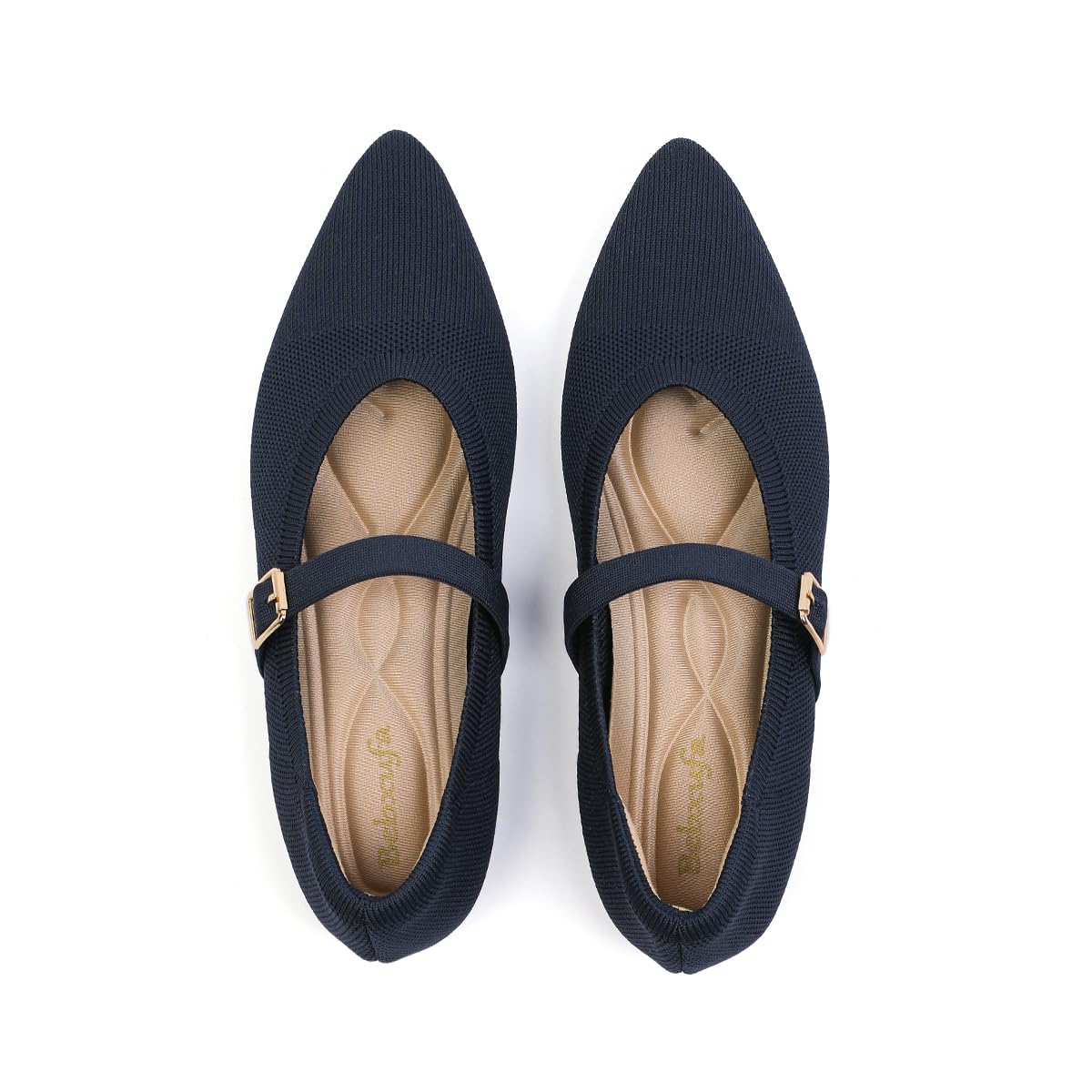 Photo 1 of Bebxufa Women's Pointed Toe Knit Mary Jane Ballet Flats Stretchy Dressy Slip-On Shoes with Arch Support Navy, 8
