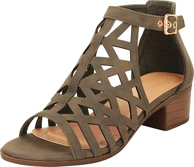 olive green block heel sandals