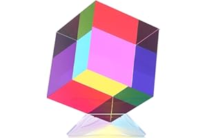 iKeelo Color Cube (80mm) with Stand - Mega Cube in Cyan, Magenta and Yellow - Mesmerizing Acrylic Prism for Desk Decor, A Fun Conversation Starter