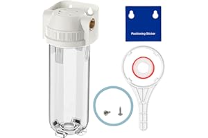 MOPUEHEL Whole House/RV Water Filter Housing Clear, 10" X 2.5" Inline Sediment Water Filter for RV, Home, Garden, Aquarium, Maple Syrup RO System, 3/4" G Brass Port, R-Type O-Ring, Bracketless - 1025CWH