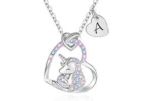 FLNEOO Unicorn Gifts for Little Girls Jewelry - 14K Gold Plated Unicorn Necklace With Initial Personalized Gifts for Preteen Girls Heart CZ Pendant Hypoallergenic Unicorns Jewelry Birthday Gifts for Girls