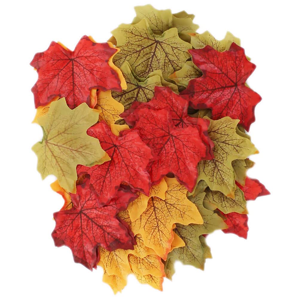 Make & Create - 50 Pack Autumnal Leaf Fabric Craft Leaves (Red, Green, Brown, Gold) - 6cm Each
