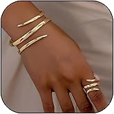 MIFYNN Chunky Gold Bangle Bracelets for Women Trendy Wide Cuff Bangles Bracelet and Ring set Open Non Tarnish Rings Stack Wrap Bracelet Dainty Snake Jewelry set for Mother's Day Wedding Birthdays