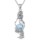 BETHZA Mermaid Necklace 925 Sterling Silver Real Blue Larimar Gemstone Mermaid Pendant Ocean Beach Theme Jewelry Gift for Women