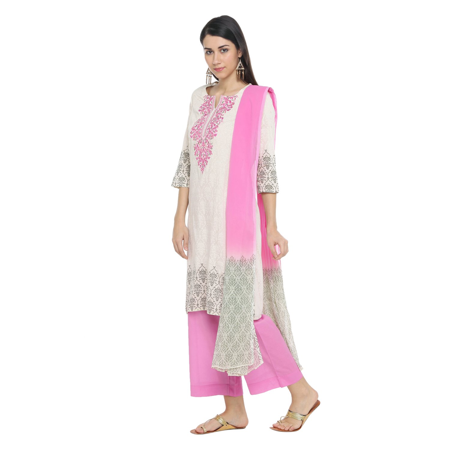 trishaa by pantaloons women's polyester straight pant kurta set