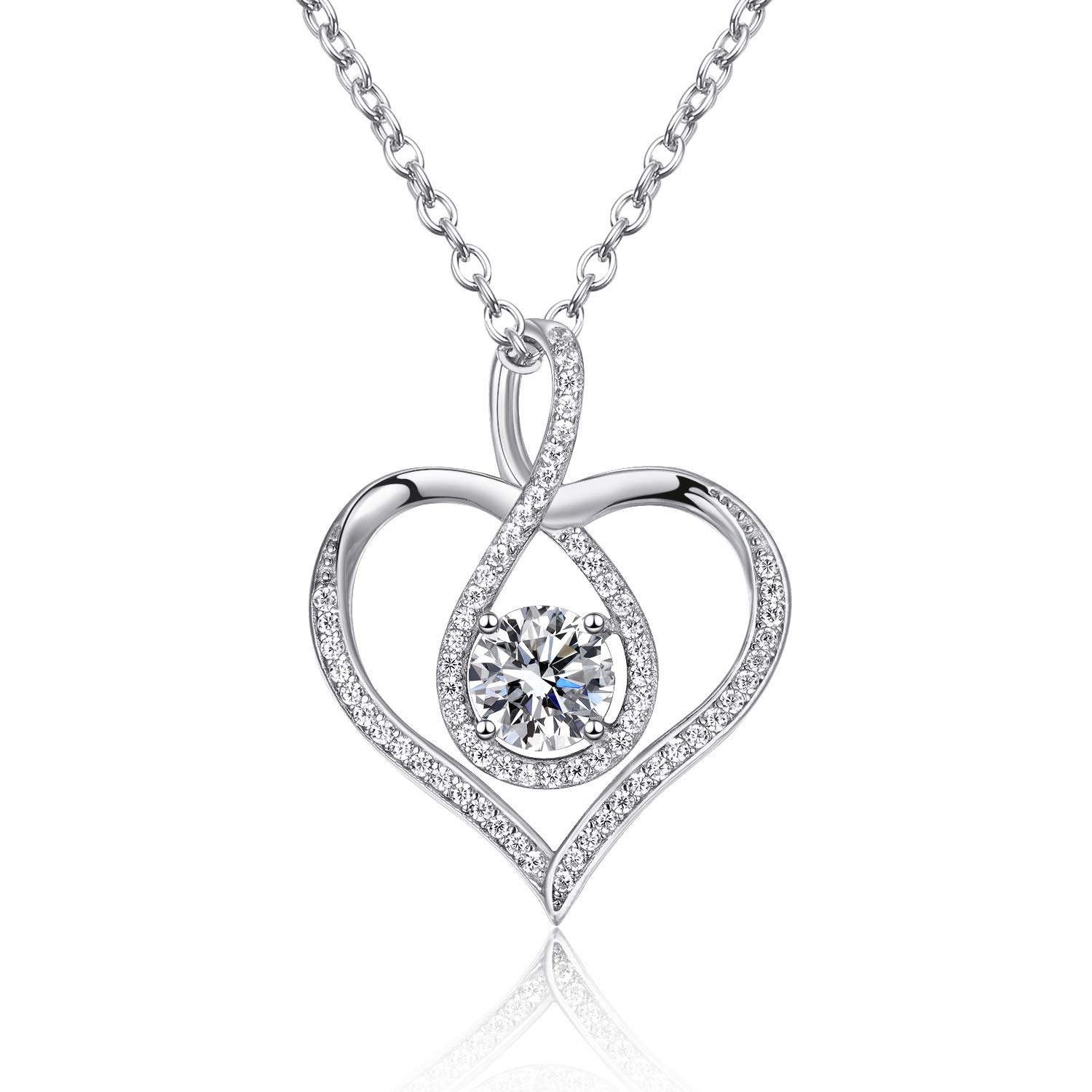 Zevmi Heart Pendant Necklaces for Women - Cubic Zirconia 925 Sterling Silver Infinity Necklace Jewelry Gift